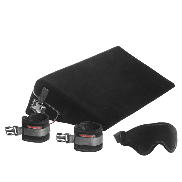Liberator Black Label Wedge with cuffs - Erotická podložka pre milovanie s putami Čierna
