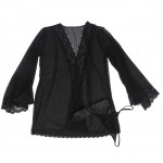Subblime Transparent Fabric Robe with Lace Detail Black Subblime Transparent Fabric Robe with Lace Detail Black
