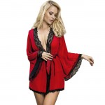 Subblime Transparent Fabric Robe with Lace Detail Red