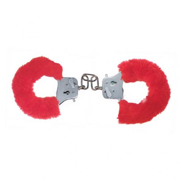 Toyjoy Furry Fun Cuffs - Plyšové kovové putá - Červené