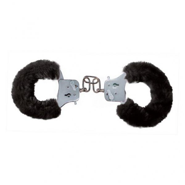 Toyjoy Furry Fun Cuffs - Plyšové kovové putá - Čierne