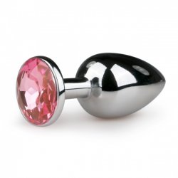 Easytoys Metal Butt Plug 124PNK - Análny šperk Strieborná/Ružová