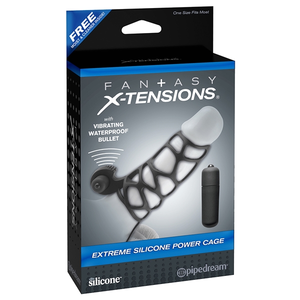Pipedream Fantasy X-tensions Extreme Silicone Power Cage - Vibračný silikónový návlek na penis