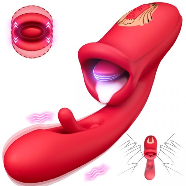 SuperLove Triple Stimulation Licking Tongue & Flapping G-Spot Vibrator Red