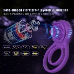 SuperLove Vibrating Cock Ring with Rose Clitoral Stimulator Purple